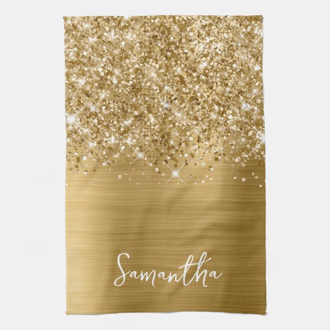 Glittrande Guld Glam Namn Kökshandduk (Vertikal)