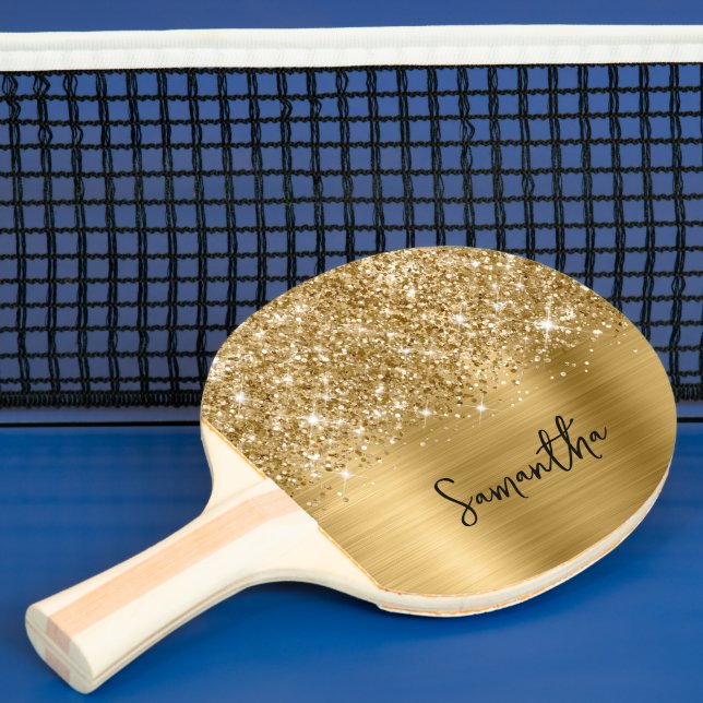 Glittrande Guld Glam Skriptnamn Pingisracket (Insitu)