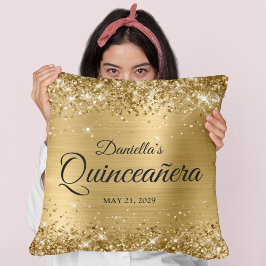 Glittrande guld glamör Quinceanera foto Kudde