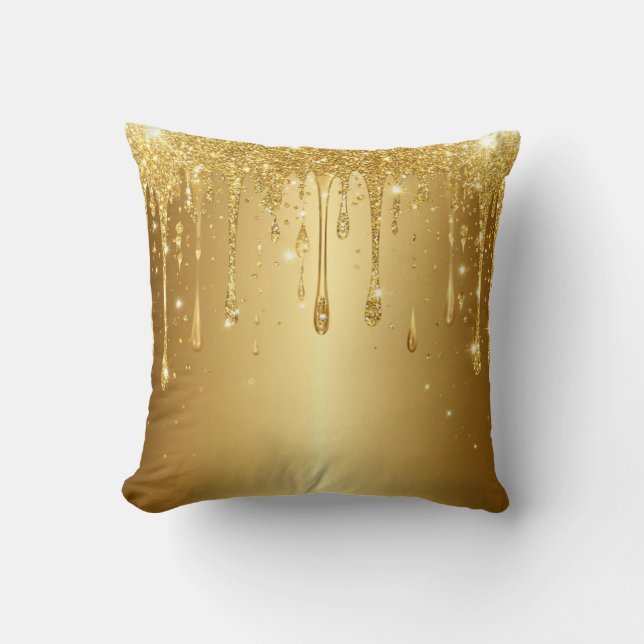 Glittrande Guld Glitter Dropp Bakgrund Kudde (Framsida)