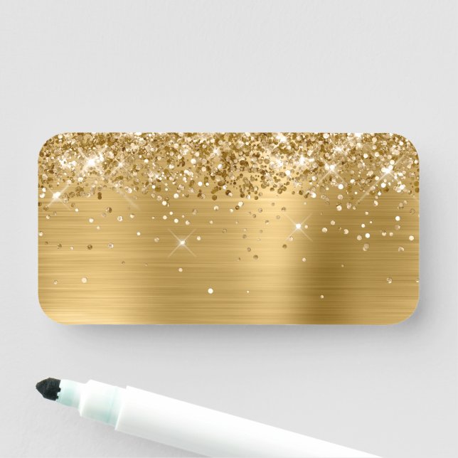 Glittrande guld metallisk blank namnbricka (På plats)