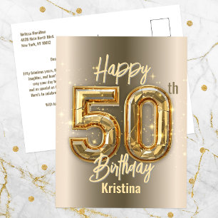 Glittrande Guld och Diamant 50-årsdag Vykort
