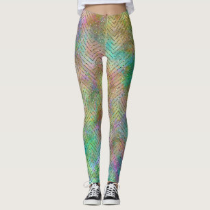 Glittrande Guld Regnbågsljus Chevron Mönstertryck Leggings