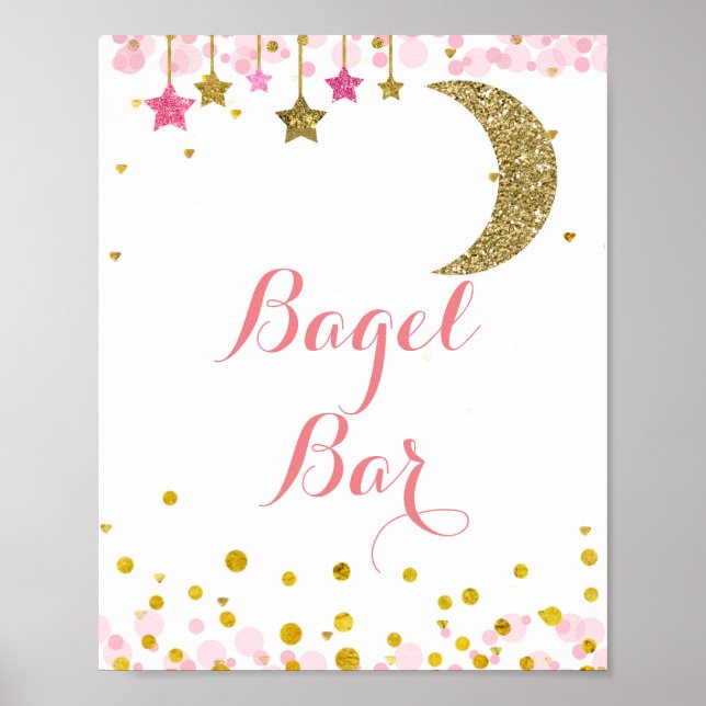 Glittrande guld rosa måne vattenfärg Bagel Bar sky Poster (Framsidan)