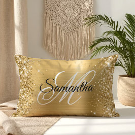Glittrande Guld Satin Folie Monogram Lumbarkudde