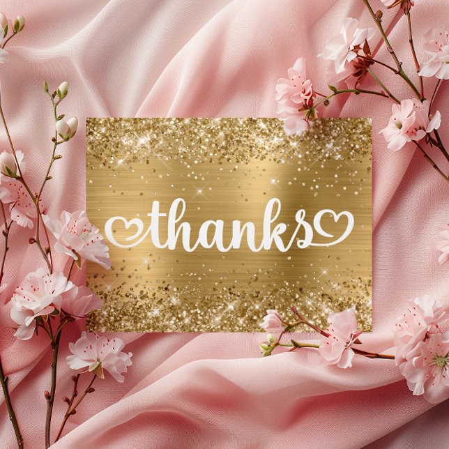 Glittrande Guld Söta Hjärtan Tack för Sweet 16 Vykort (Glittery Gold Cute Hearts Sweet 16 Thanks Postcard)