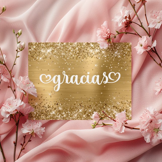 Glittrande Guld Söta Hjärtan Tack Så Mycket För Fe Vykort (Glittery Gold Cute Hearts Mis Quince Gracias Postcard)