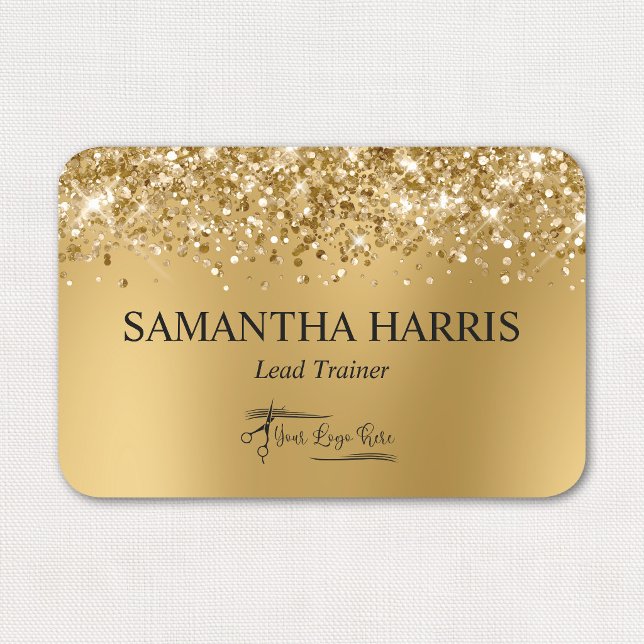 Glittrande guld sudd rektangel logotyp namnbricka (Glittery Gold Blur Rectangle Logo Name Tag)