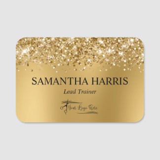 Glittrande guld sudd rektangel logotyp namnbricka