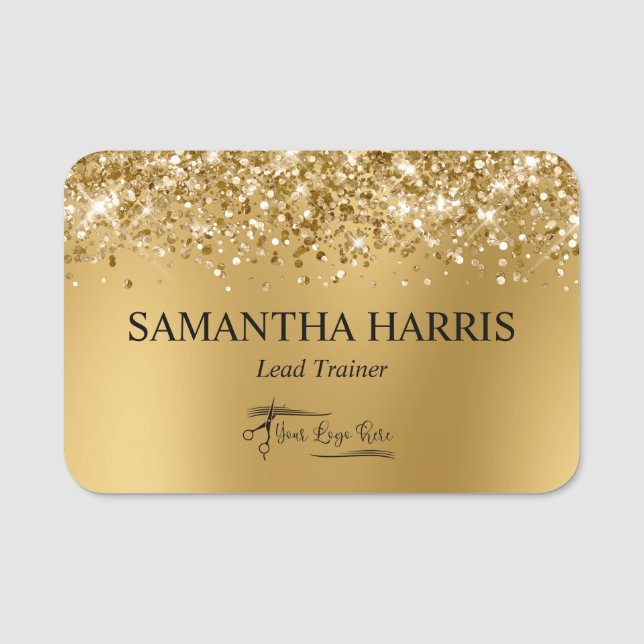 Glittrande guld sudd rektangel logotyp namnbricka (Framsida)