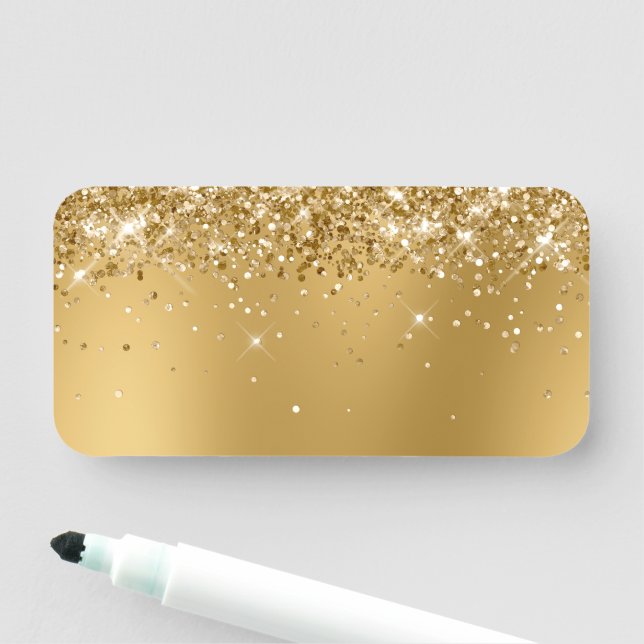 Glittrande guld suddig blank namnbricka (På plats)