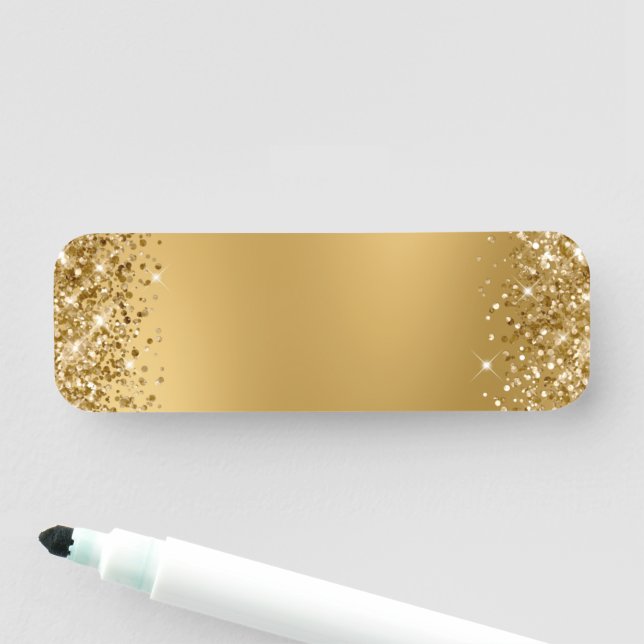 Glittrande guld suddig blank namnbricka (På plats)