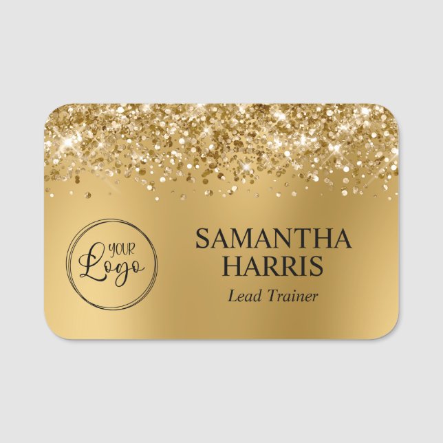 Glittrande guld suddig logotyp namnbricka (Framsida)