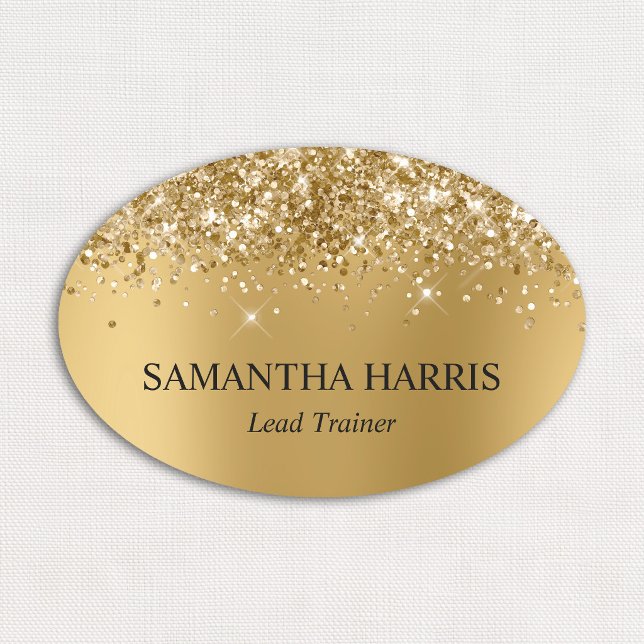 Glittrande guld suddig rektangel logotyp namnbricka (Glittery Gold Blur Rectangle Logo Name Tag)