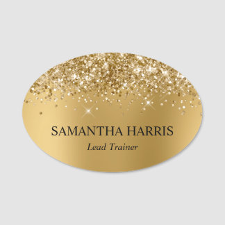Glittrande guld suddig rektangel logotyp namnbricka