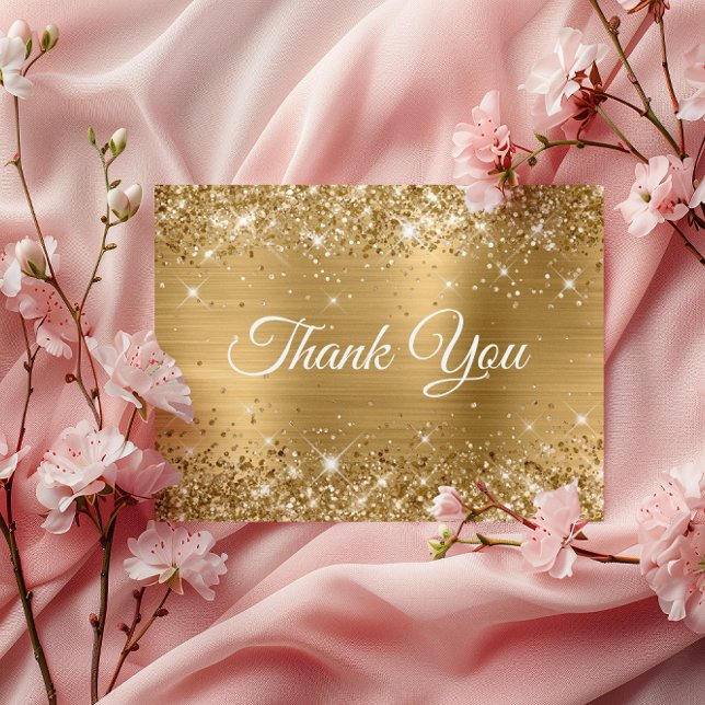 Glittrande Gyllene Folie Tack Vykort (Sparkly Glittery Gold Foil Thank You Postcard)