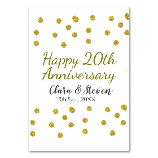 Glittrande gyllene prickar lycklig 20-års jubileum bordsnummer (Framsidan)
