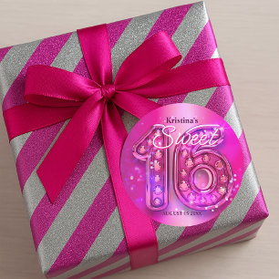 Glittrande het rosa juvel Sweet Sixteen Runt Klistermärke
