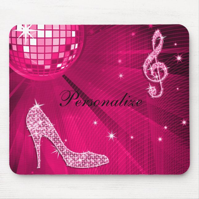Glittrande hetrosa musiknot & stiletthäl musmatta (Framsidan)