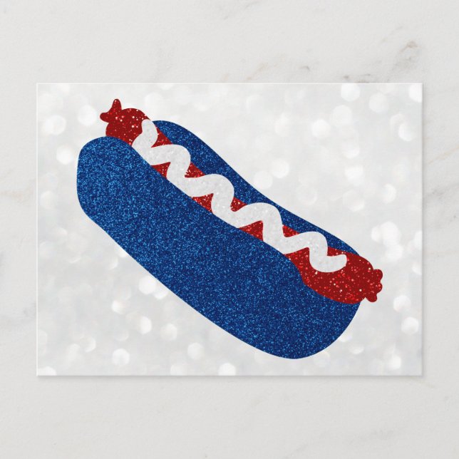 Glittrande Hot Dog 4 juli Vykort (Framsida)