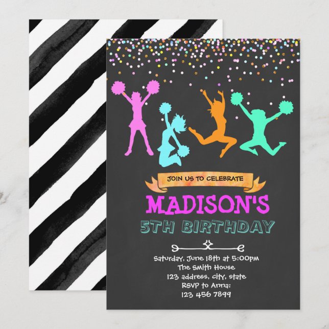 Glittrande inbjudan till cheerleader-fest (Fram/baksida)