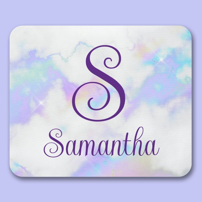 Glittrande Iridescent Regnbåge Marmor Monogram Nam Musmatta (Sparkly Iridescent Rainbow Marble Monogram Name Mouse Pad)