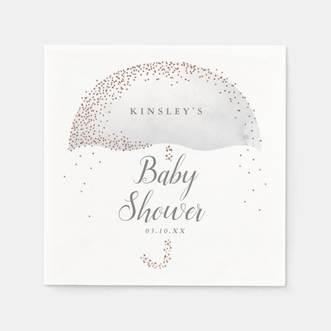 Glittrande konfetti grå paraply baby shower pappersservett (Framsidan)