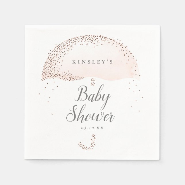 Glittrande konfetti rosé paraply baby shower pappersservett (Framsidan)