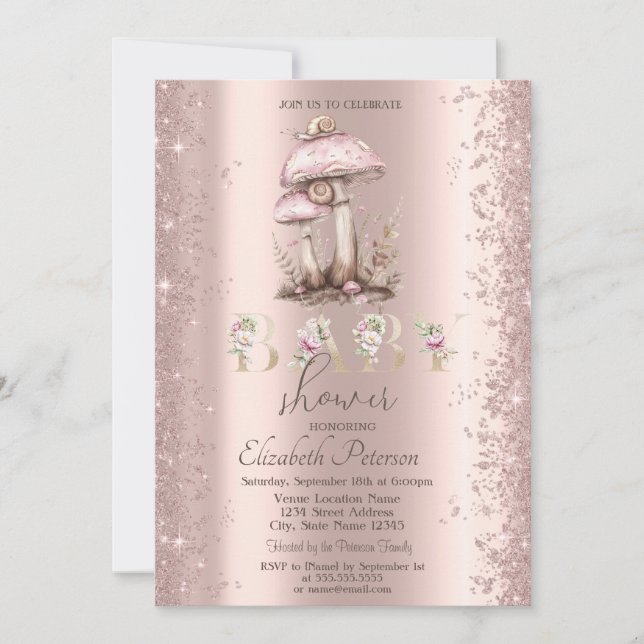 Glittrande Konfetti Svamp Snigel Baby Shower Inbjudningar (Framsida)