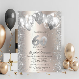Glittrande Konfettiballonger Champagne 60-årsdag Inbjudningar