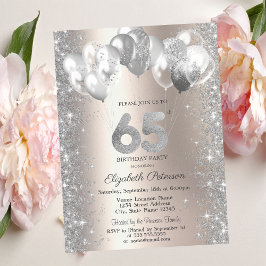 Glittrande Konfettiballonger Champagne 65-årsdag Inbjudningar
