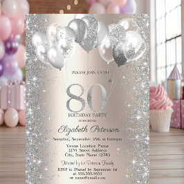 Glittrande Konfettiballonger Champagne 80-årsdag Inbjudningar