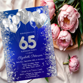 Glittrande Konfettiballonger Marinblå 65-årsdag Inbjudningar