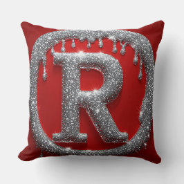 Glittrande Krom Bokstav R Monogram Rött Lyxemblem Kudde