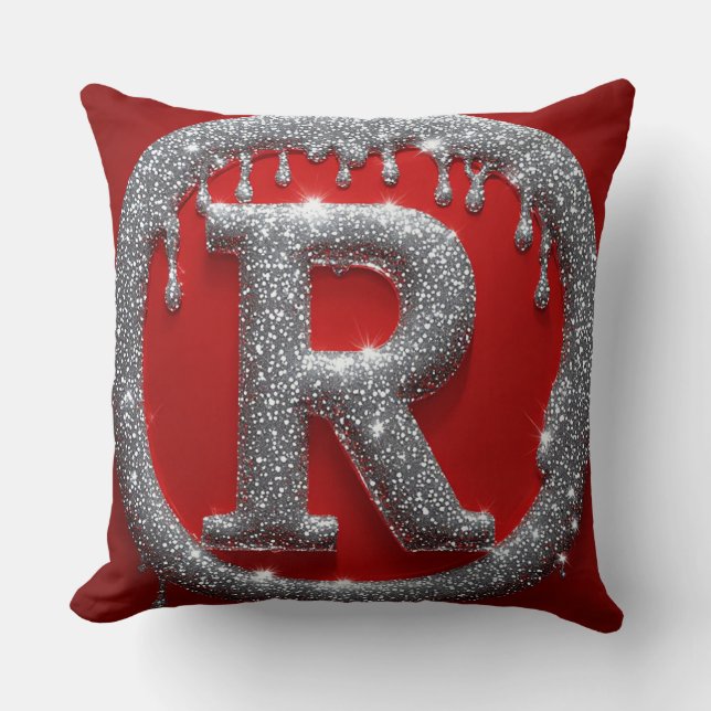 Glittrande Krom Bokstav R Monogram Rött Lyxemblem Kudde (Framsida)