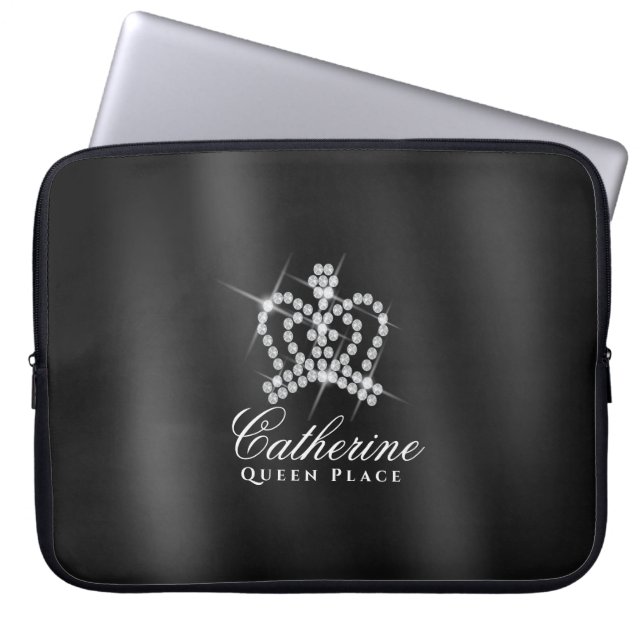 Glittrande Krona Black Grått Laptop Fodral (Framsidan)