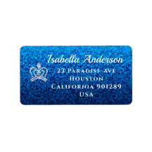 Glittrande Krona Blue Address Label