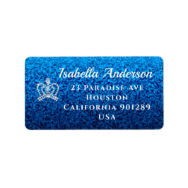 Glittrande Krona Blue Address Label Adressetikett