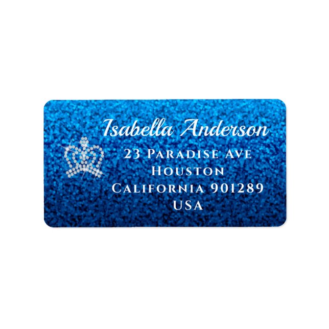 Glittrande Krona Blue Address Label Adressetikett (Framsidan)