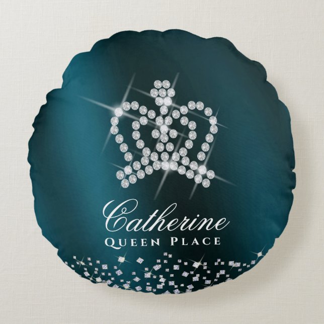 Glittrande Krona Grönt Rund Kudde (Framsidan)