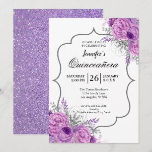 Glittrande lila blomster-quinceanera-inbjudan inbjudningar