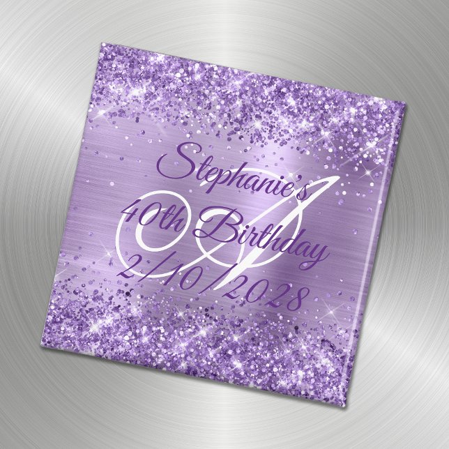 Glittrande lila folie Fancy Monogram 40-årsdag Magnet (Skapare uppladdad)