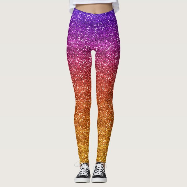 Glittrande lila och orange gradient glitter leggings (Framsida)