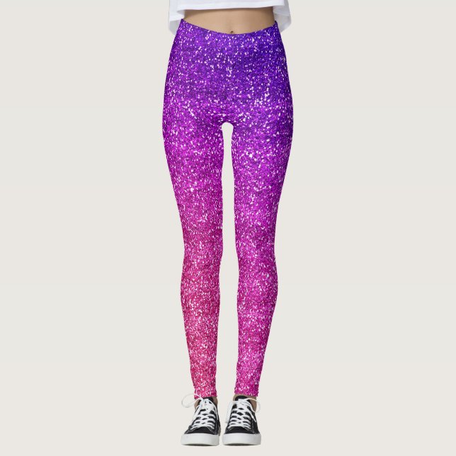Glittrande lila och rosa gradientglitter leggings (Framsida)