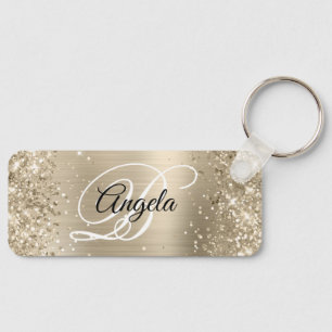Glittrande Ljus Guld Folie Fin Monogram Nyckelring