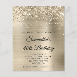 Glittrande Ljus Guld Folie Glam 40-årsdag Flygblad