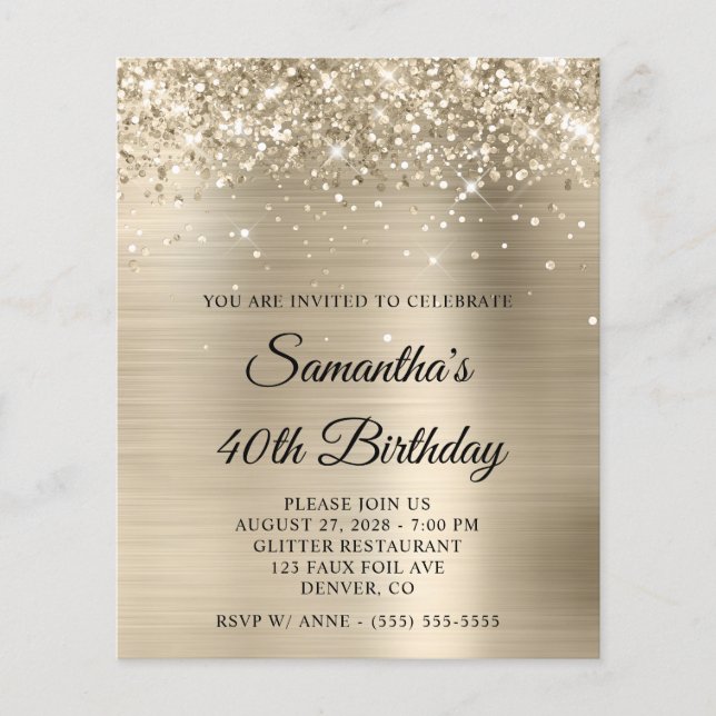 Glittrande Ljus Guld Folie Glam 40-årsdag Flygblad (Framsidan)