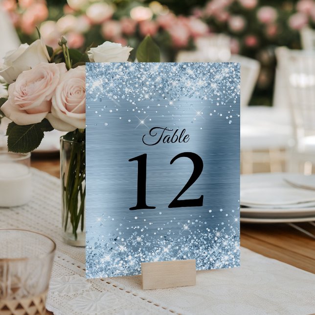Glittrande ljusblå foliebröllop bordsnummer (Glittery Light Blue Foil Wedding Table Number)