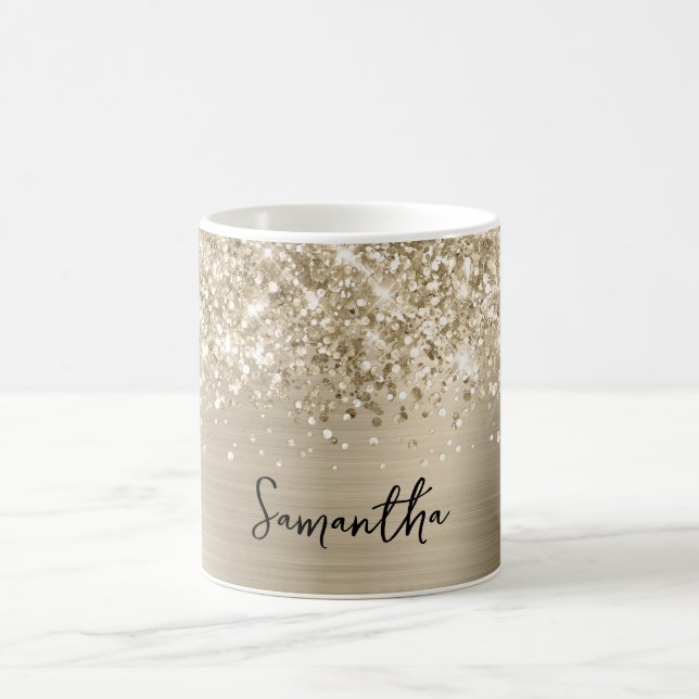 Glittrande Ljusgul Glamörnamn Kaffemugg (Center)