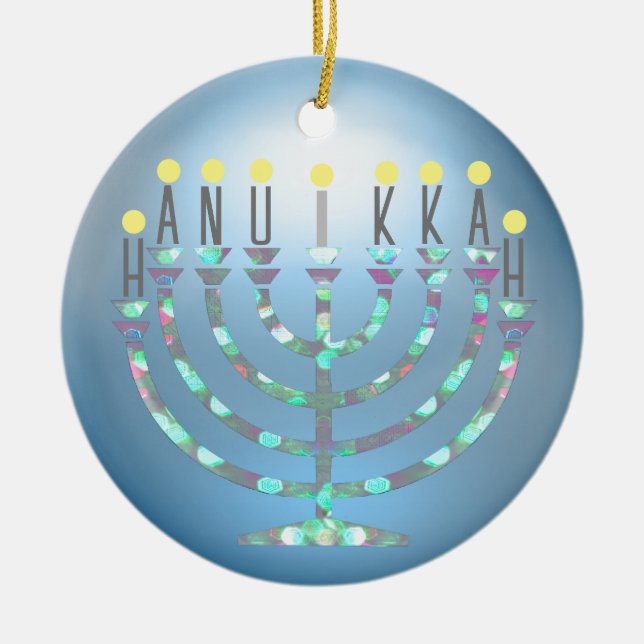 Glittrande Menorah Hanukkah-ornament Julgransprydnad Keramik (Framsidan)